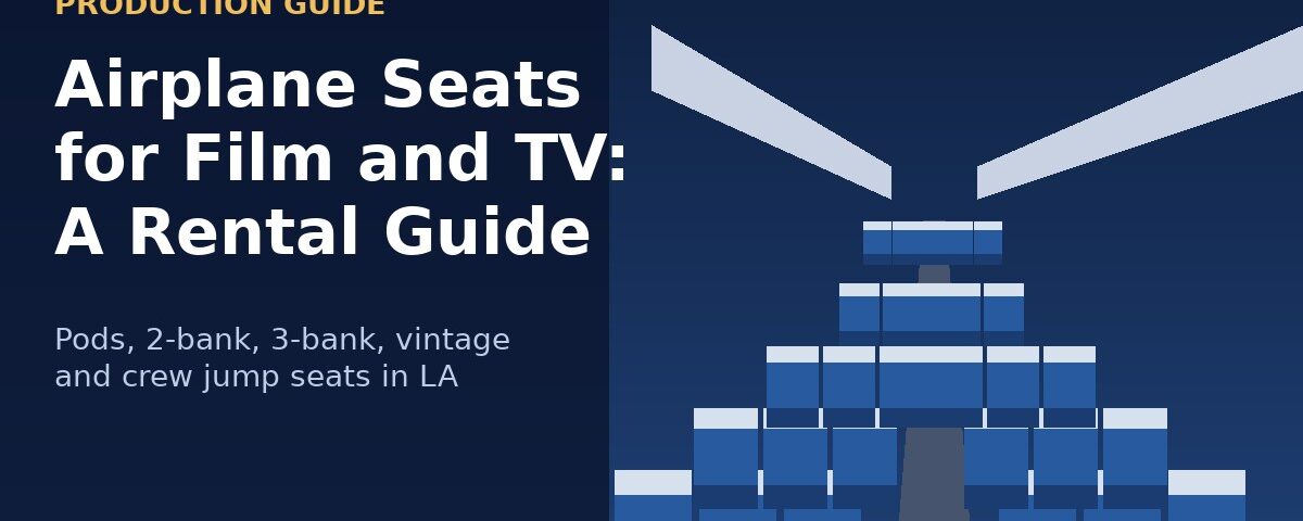 Illustration of rows of blue economy airplane seats on both sides of a cabin aisle, for an airplane seat rental guide